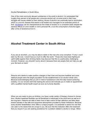 Alcohol Rehabilitation in South Africa