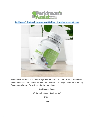 Parkinson's Natural Supplement Online  Parkinsonsassist