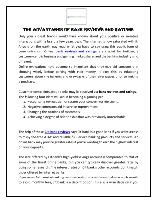 The advantages of bank reviews and ratings