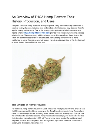 An Overview of THCA Hemp Flowers: Their History, Production, and Uses