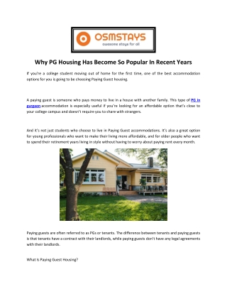 Boys Pg In Sector 31 Gurgaon | Osmstays