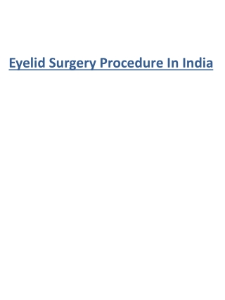 Eyelid Surgery Procedure In India