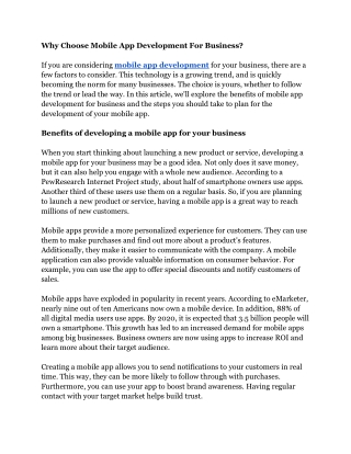 Why Choose Mobile App Development For Business