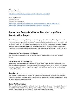 Know How Concrete Vibrator Machine Helps Your Construction Project