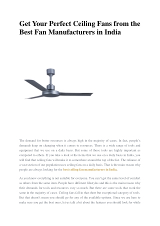 Get Your Perfect Ceiling Fans from the Best Fan Manufacturers in India