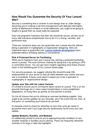 How Would You Guarantee the Security Of Your Laravel Site