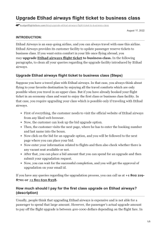 Upgrade Etihad airways flight ticket to business class