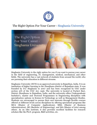 The Right Option For Your Career - Singhania University