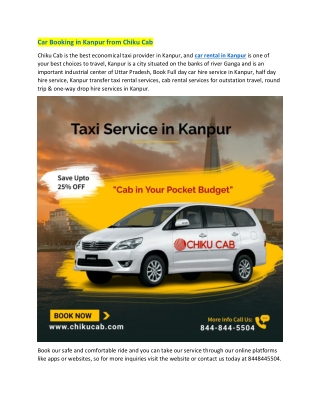 Car Booking in Kanpur from Chiku Cab