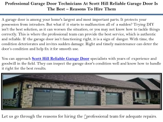 Professional Garage Door Technicians At Scott Hill Reliable Garage Door Is The Best – Reasons To Hire Them