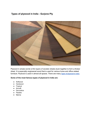 Types of plywood in India - Gurjone Ply