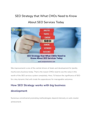 SEO Strategy that What CMOs Need to Know About SEO Services Today