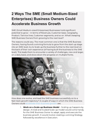 2 Ways The SME (Small Medium-Sized Enterprises) Business Owners Could Accelerate Business Growth