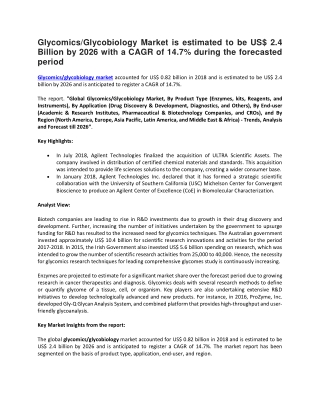 Glycomics or Glycobiology Market
