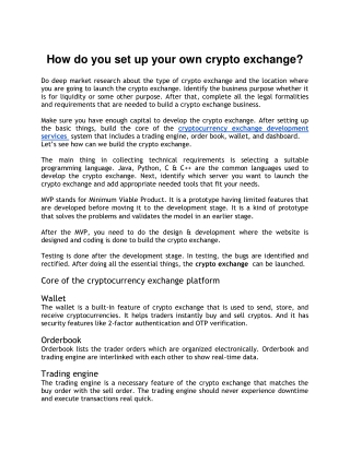 How do you set up your own crypto exchange