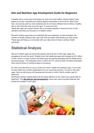 Diet and Nutrition App Development Guide for Beginners
