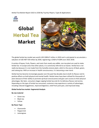 Herbal Tea Market 2022 by Manufacturers, Regions, Type and Application