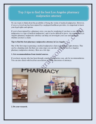 Top 5 tips to find the best Los Angeles pharmacy malpractice attorney