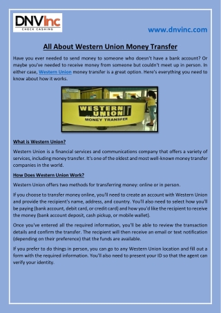 All About Western Union Money Transfer