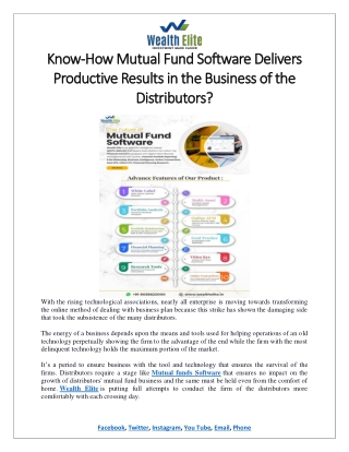 Know-How Mutual Fund Software Delivers Productive Results in the Business of the Distributors