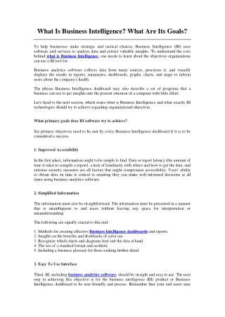 What Is Business Intelligence What Are Its Goals
