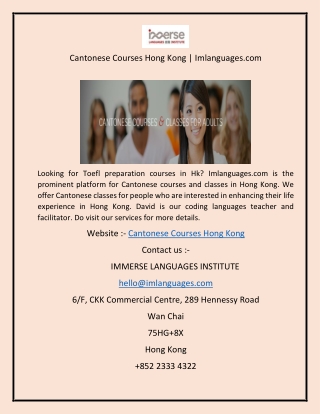 Cantonese Courses Hong Kong  Imlanguages