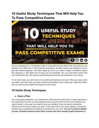 10 Useful Study Techniques That Will Help You To Pass Competitive Exams