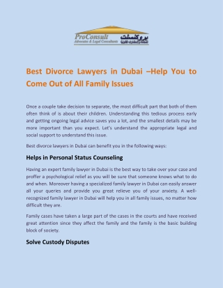 Best Divorce Lawyers in Dubai –Help You to Come Out of All Family Issues