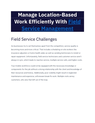 Manage Location Based Work Efficiency With Field Service Management. pdf