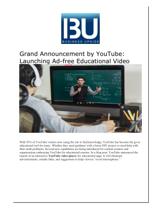 Grand Announcement by YouTube Launching Ad-free Educational Video