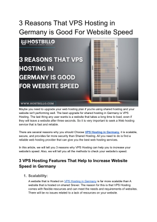 3 Reasons That VPS Hosting in Germany is Good For Website Speed