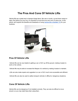 The Pros And Cons Of Vehicle Lifts