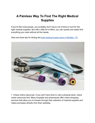 A Painless Way To Find The Right Medical Supplies