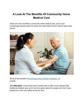 A Look At The Benefits Of Community Home Medical Care