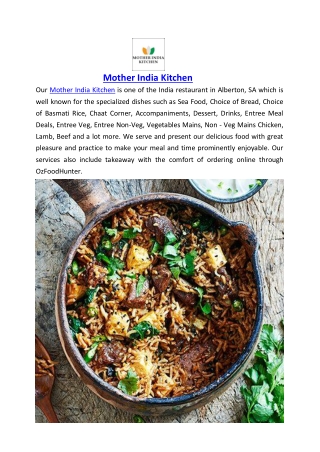 5% off – Mother India Kitchen Takeaway Alberton, SA