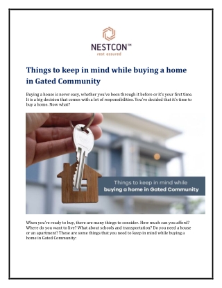 Things to keep in mind while buying a home in Gated Community
