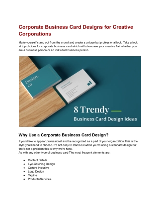 Corporate Business Card Designs for Creative Corporations