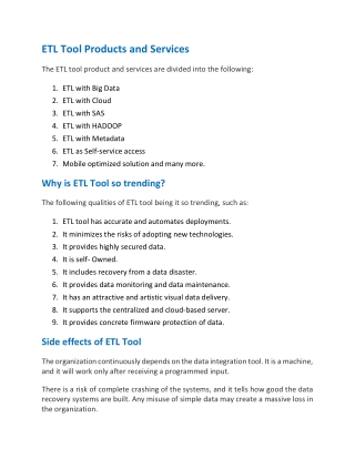 ETL Tool Products and Services