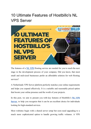 10 Ultimate Features of Hostbillo's NL VPS Server