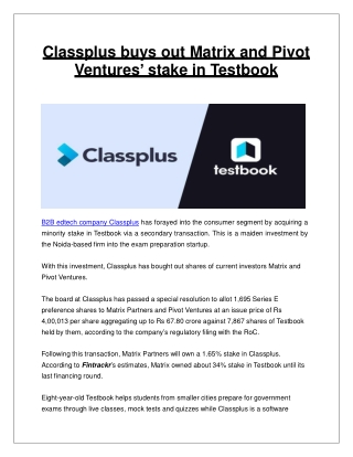 Classplus buys out Matrix and Pivot Ventures’ stake in Testbook
