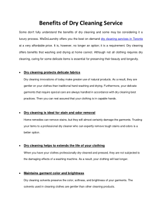 Benefits of Dry Cleaning Service