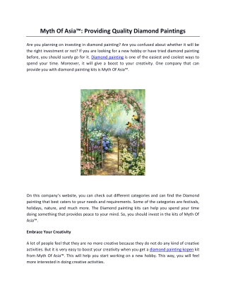 Myth Of Asia™: Providing Quality Diamond Paintings