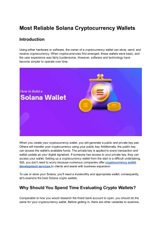 Most Reliable Solana Cryptocurrency Wallets