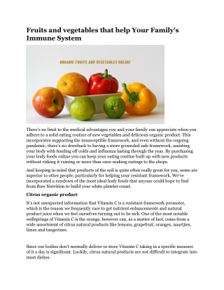 Fruits and vegetables that help Your Family's Immune System