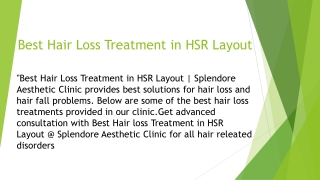 Best Hair Loss Treatment in HSR Layout | Splendore Aesthetic Clinic