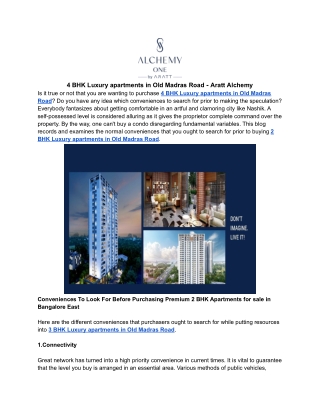 4 BHK Luxury apartments in Old Madras Road - Aratt Alchemy