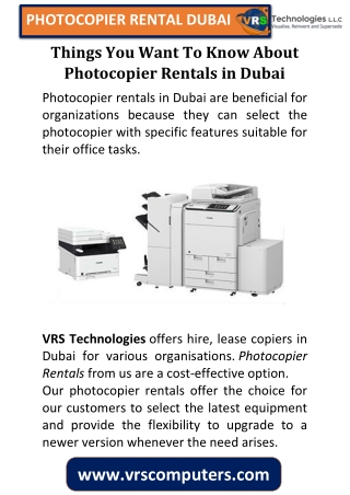 Things you Want to Know about Photocopier Rentals in Dubai