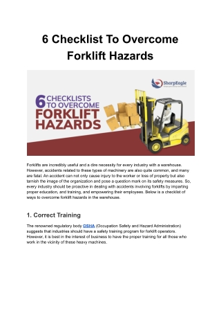 6 Checklist To Overcome Forklift Hazards