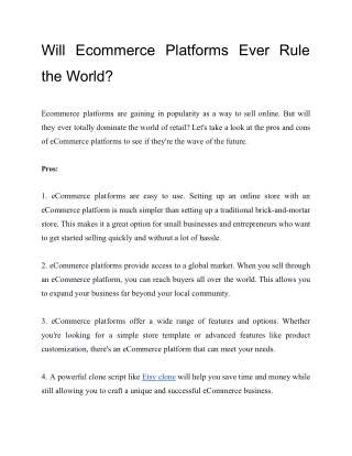 Will Ecommerce Platforms Ever Rule the World