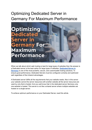 Optimizing Dedicated Server in Germany For Maximum Performance